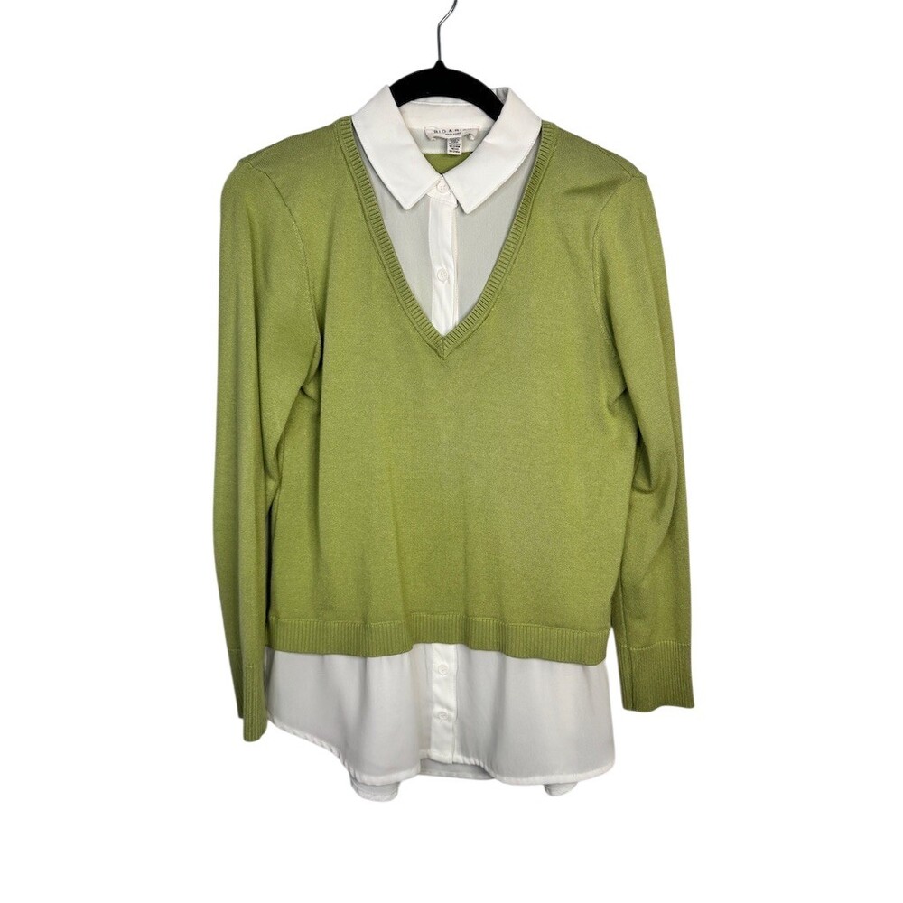 Rio & Rian New York Sweater Top Womens Size S Olive Green V-Neck Collar
